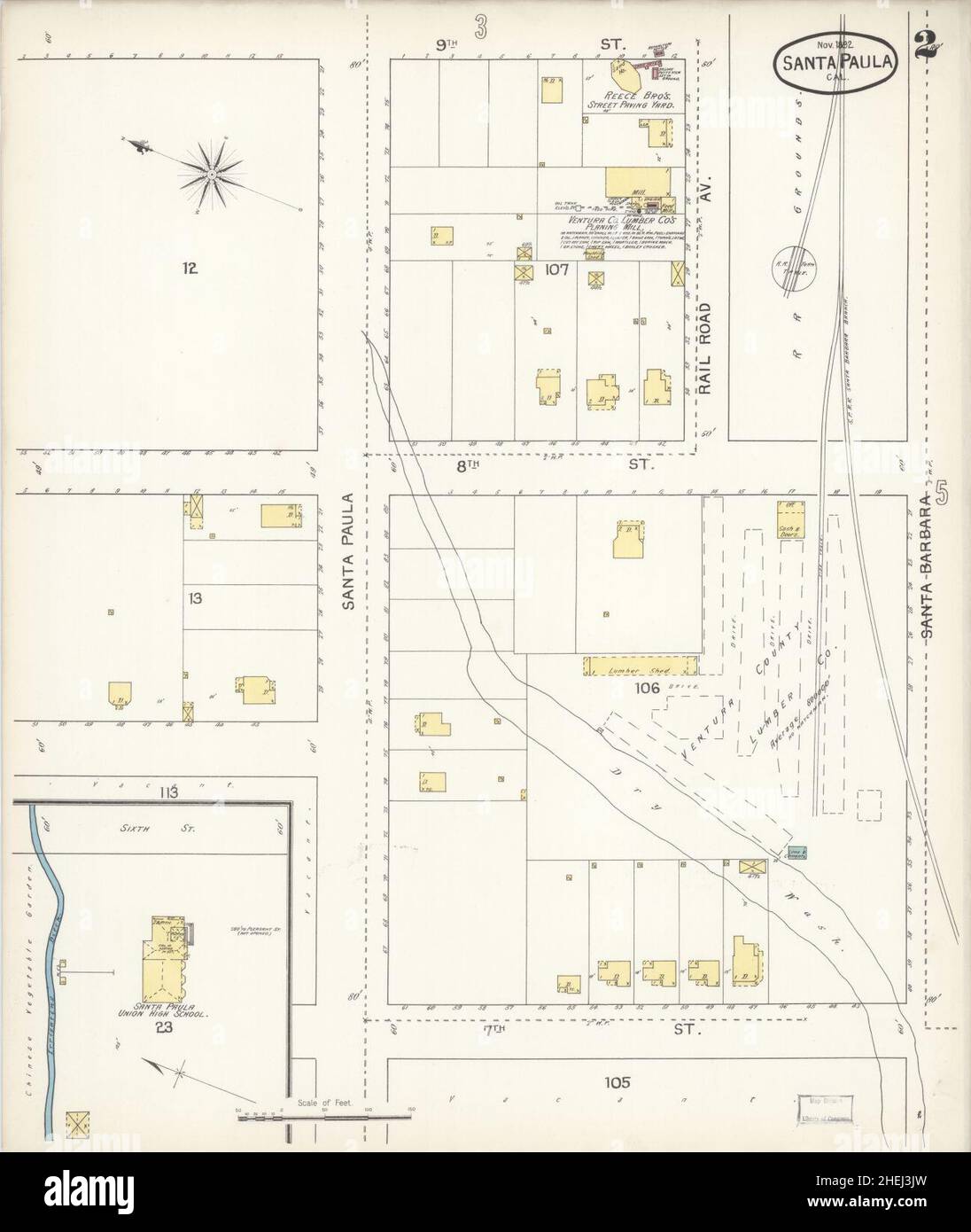 Sanborn Fire Insurance Map from Santa Paula, Ventura County, California. Stock Photo