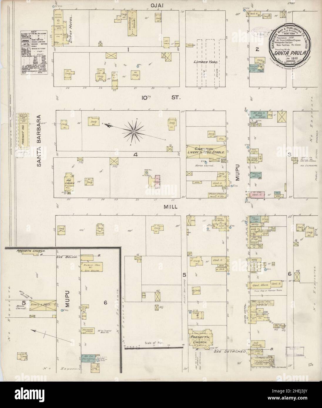 Sanborn Fire Insurance Map from Santa Paula, Ventura County, California. Stock Photo