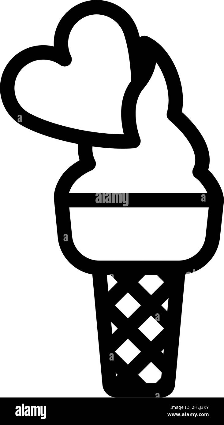 Valentine Icecream With Heart Icon. Bold outline design with editable ...