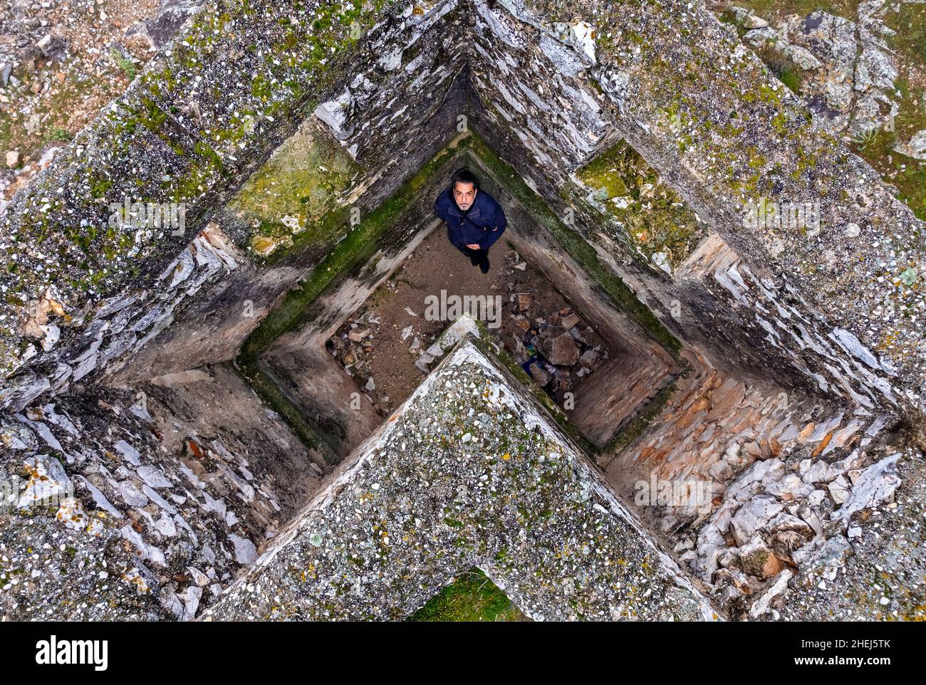 Trapped inside an old Turkish outpost on Lousfaki hill, Tyrnavos town, Larissa, Thessaly, Greece. Stock Photo