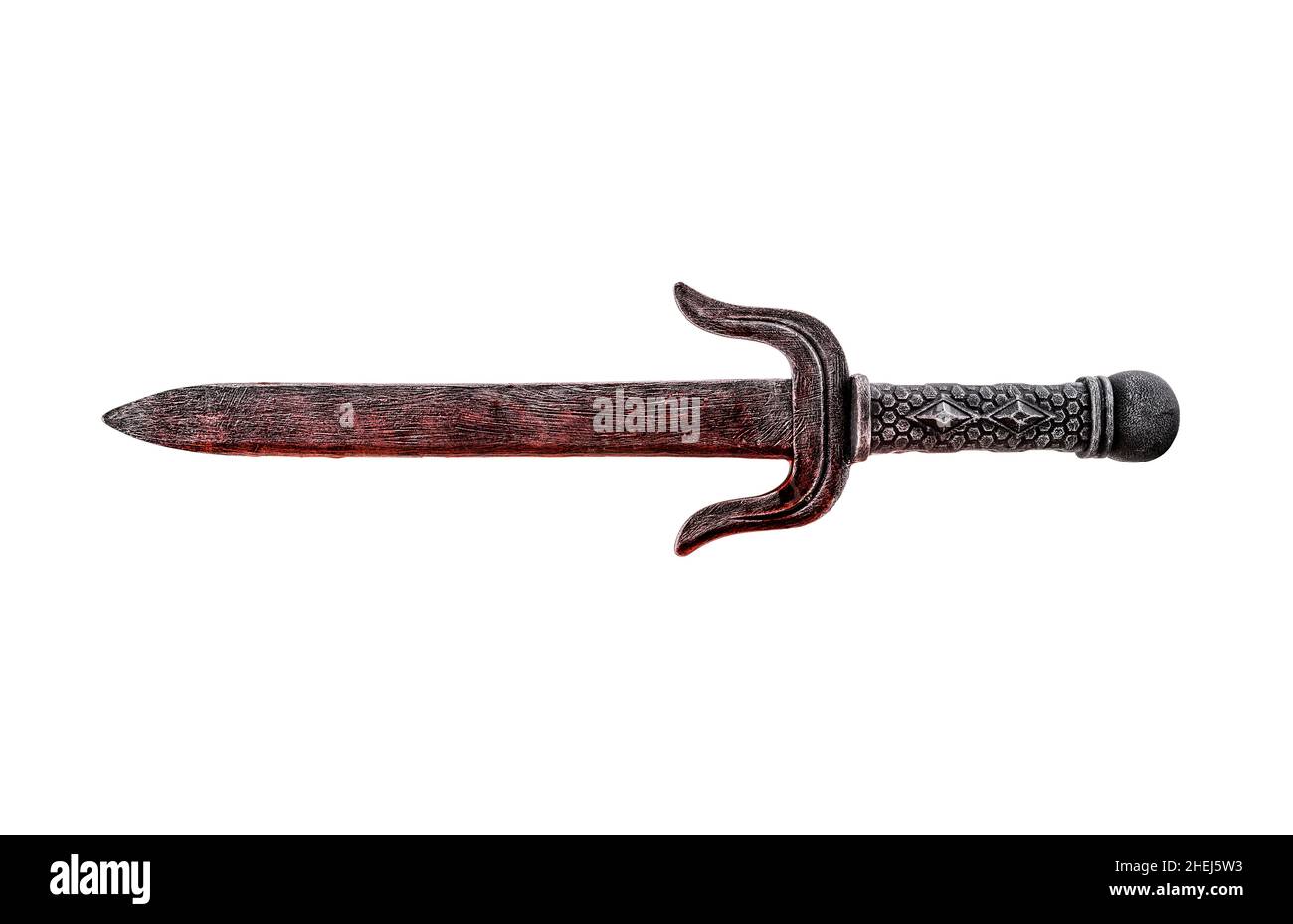 Old dagger in red blood isolated on white background with clipping path Stock Photo