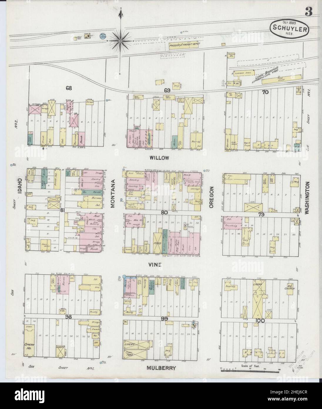 Sanborn Fire Insurance Map from Schuyler, Colfax County, Nebraska Stock