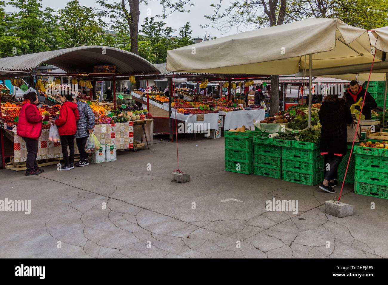 LJUBLJANA, SLOVENIA - MAY 14, 2019: Fruits and vegetable stalls at Central market in Ljubljana, Slovenia Stock Photo