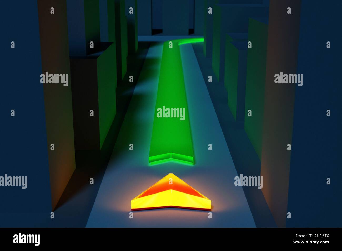 3d illustration of a directional trajectory icon with navigation neon ...