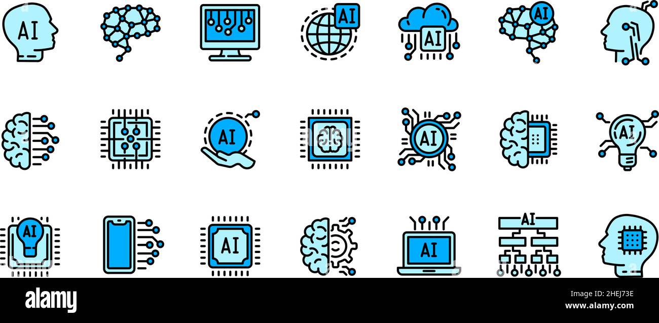Artificial intelligence icons set outline vector. Robotic brain. People electronic Stock Vector