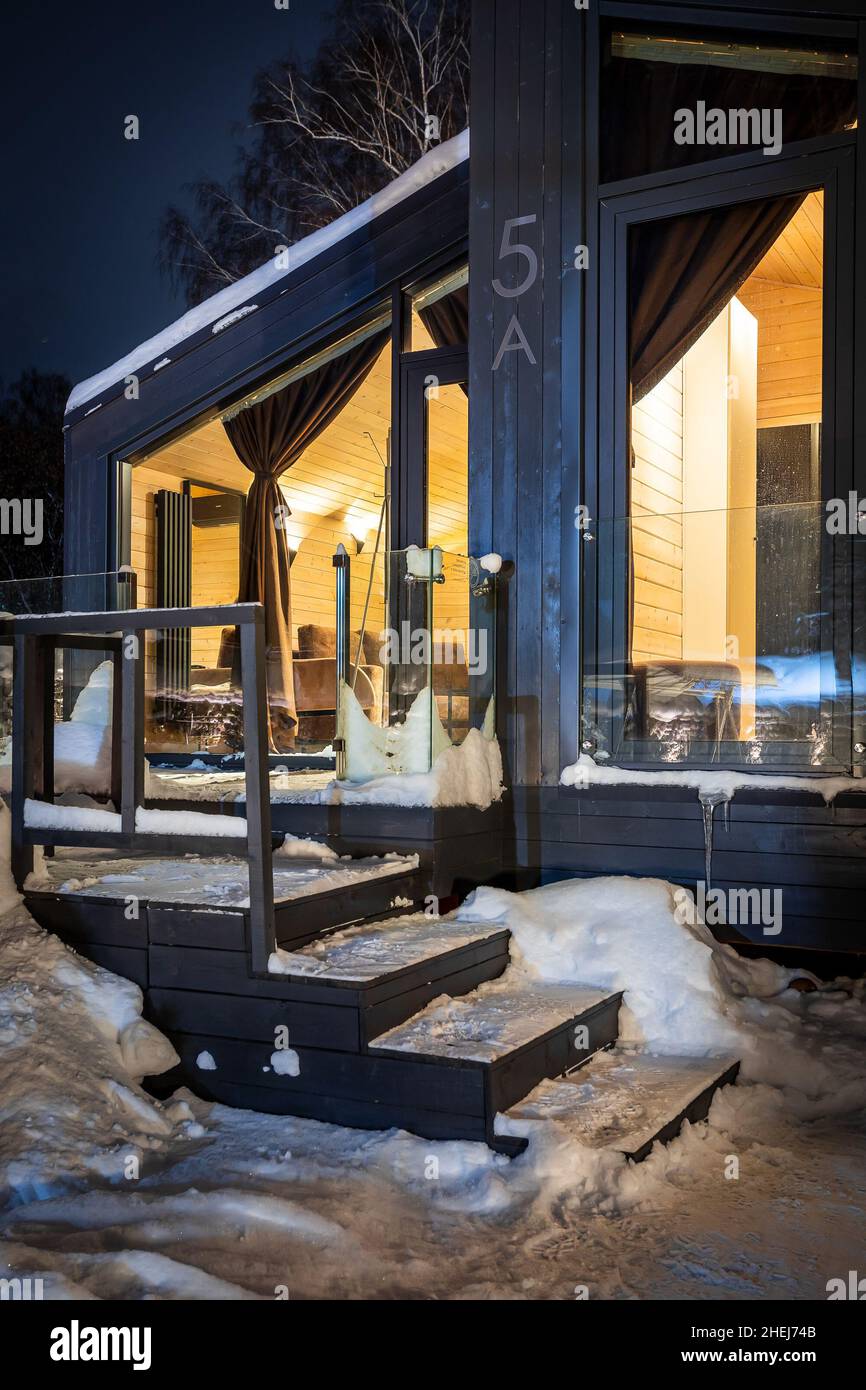 Beautiful country house in winter .Exterior and interior design of a luxury home Stock Photo Alamy