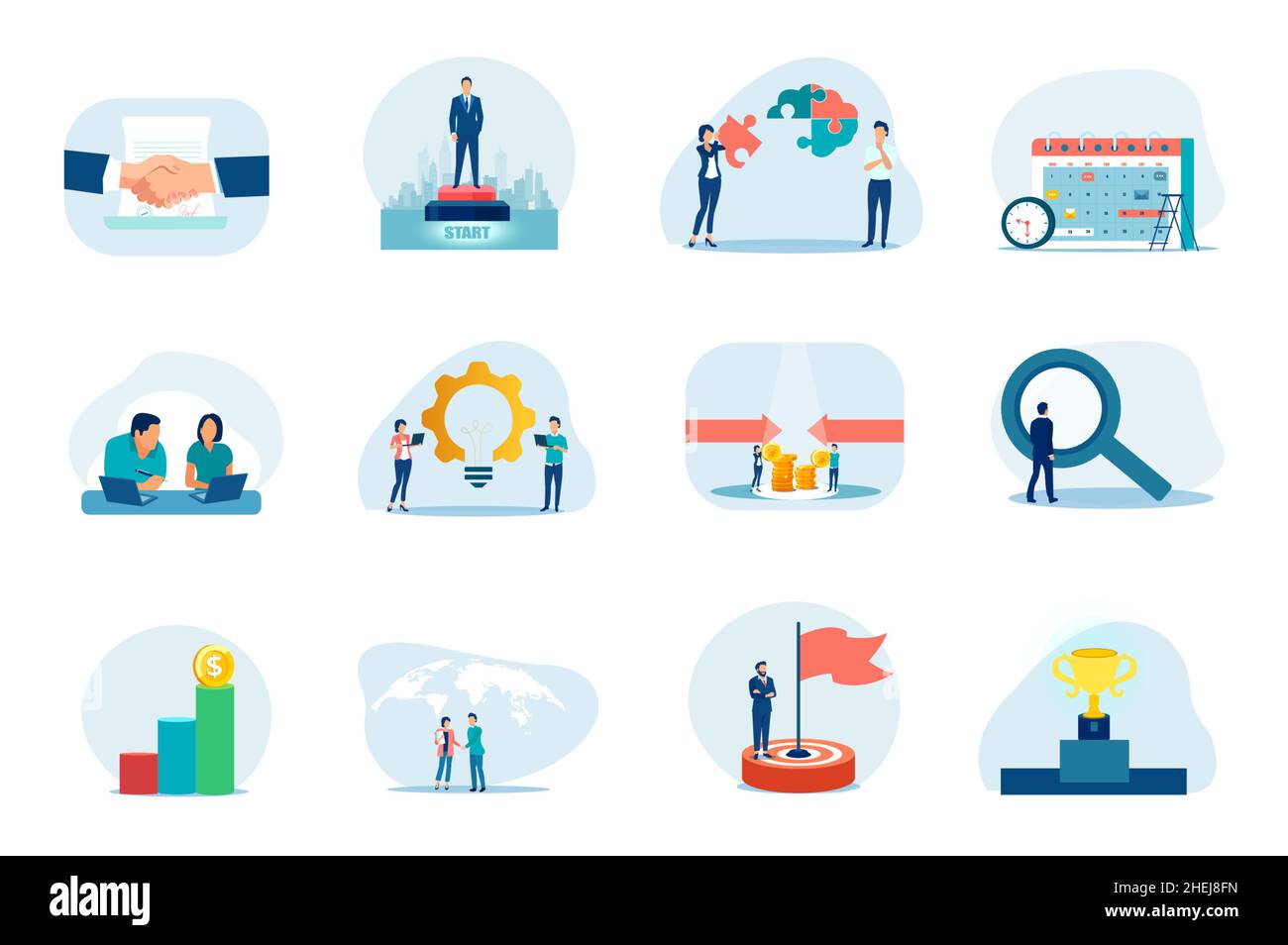 Vector business set of team building and successful collaboration in ...