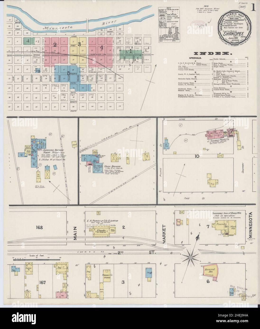 Sanborn Fire Insurance Map from Shakopee, Scott County, Minnesota Stock