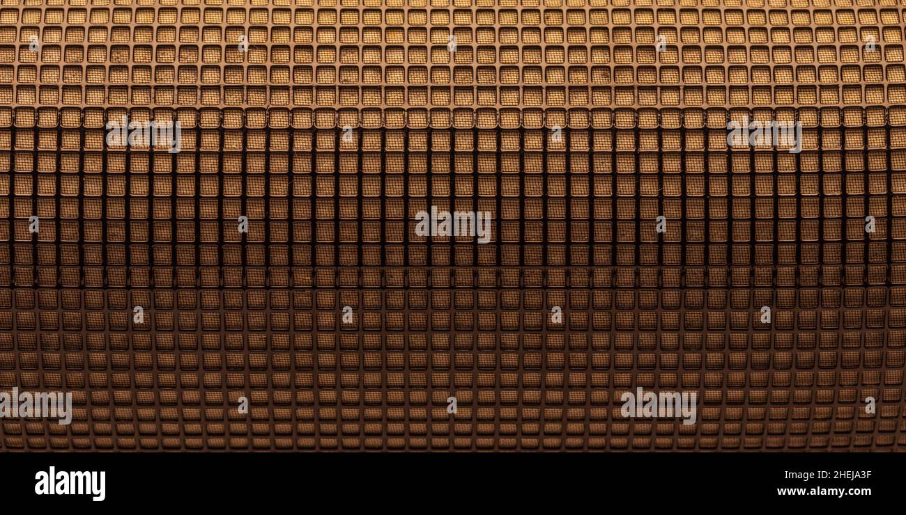 Lattice background, brown checkered texture, golden abstract perforated surface, geometric pattern, creative design Stock Photo