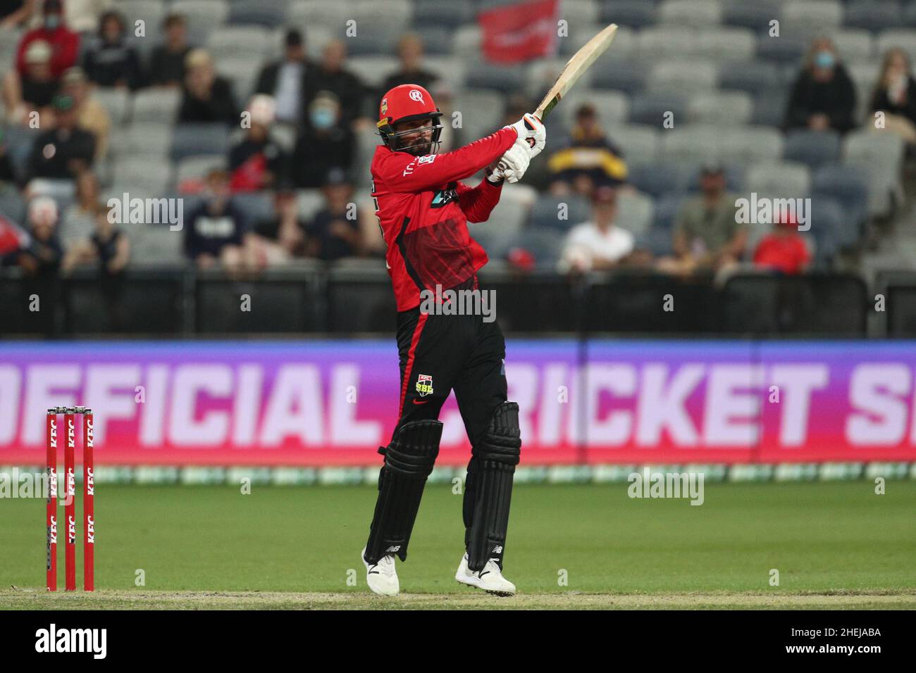 Melbourne Australia January 11 Kane Richardson Of The Renegades Hits The Ball During The Big Bash League Cricket Match Between Melbourne Renegades And Sydney Sixers At Gmhba Stadium Geelong On January