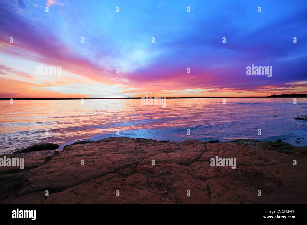 Lake Sunset Blue Hues. Stock Photo