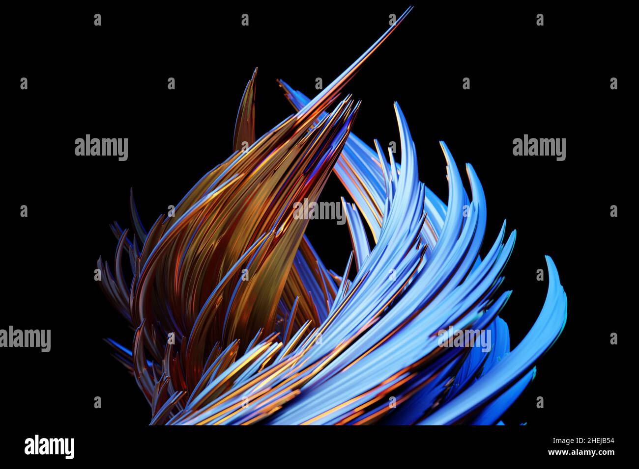 Abstract dynamic shape with blue smooth lines, sides on a black ...