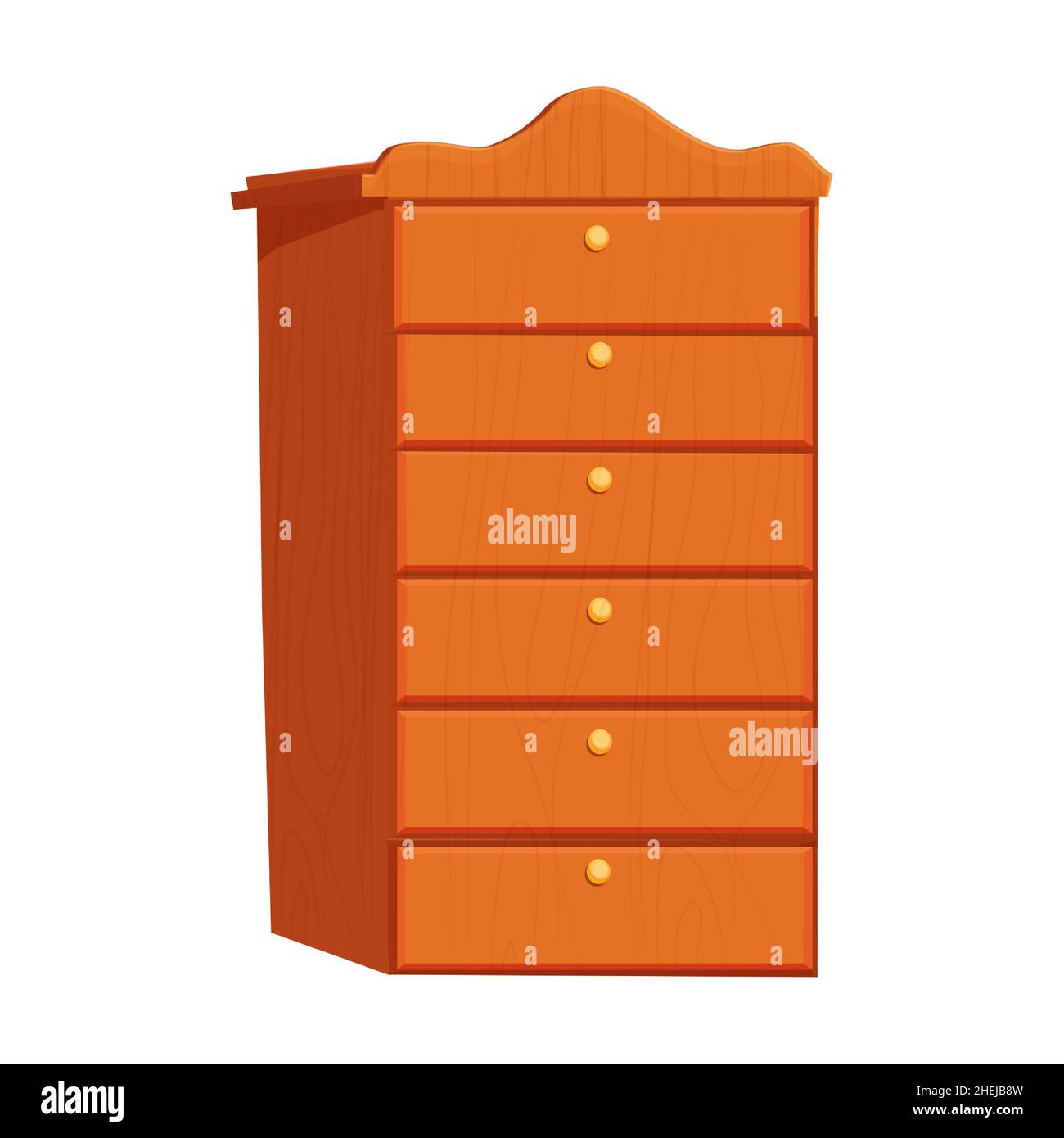 Nightstand wooden furniture, wood wardrobe in cartoon style isolated on white background