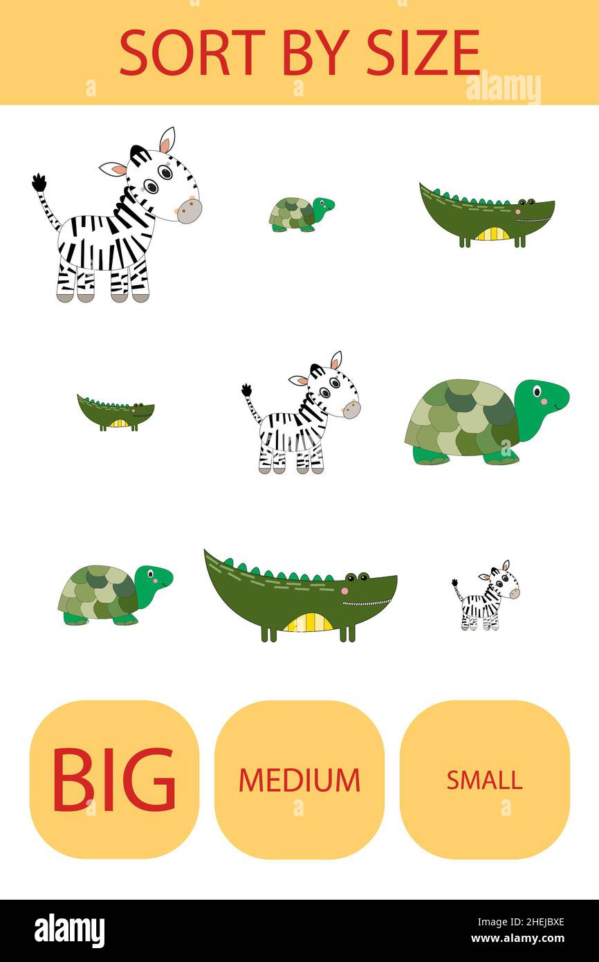 Match the animals zebra, turtle, crocodile by size large, medium and small. Children's educational game Stock Photo - Alamy Match the animals zebra, turtle, crocodile by size large, medium and small. Children's educational game Stock Photo - Alamy