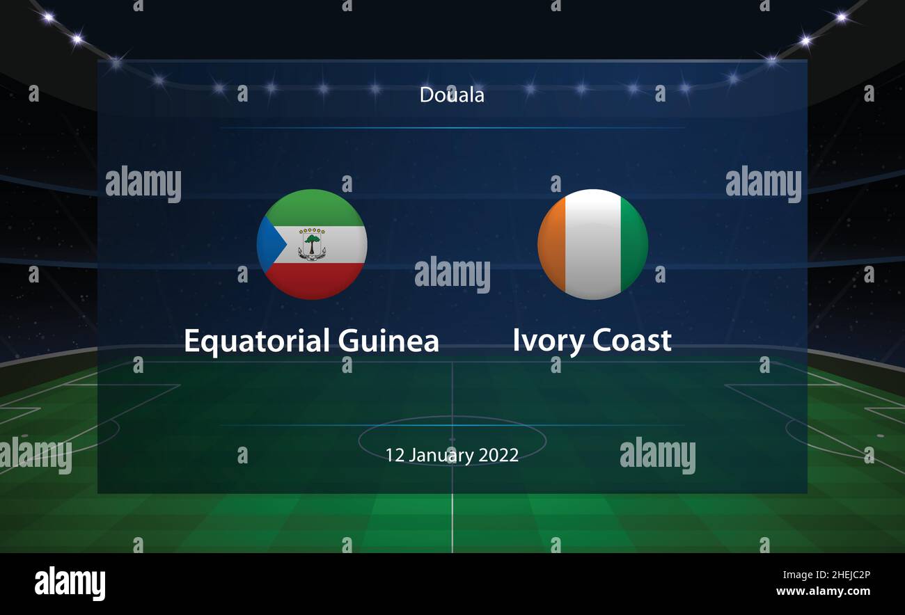 Equatorial Guinea vs Ivory Coast football scoreboard broadcast graphic soccer template Stock Vector