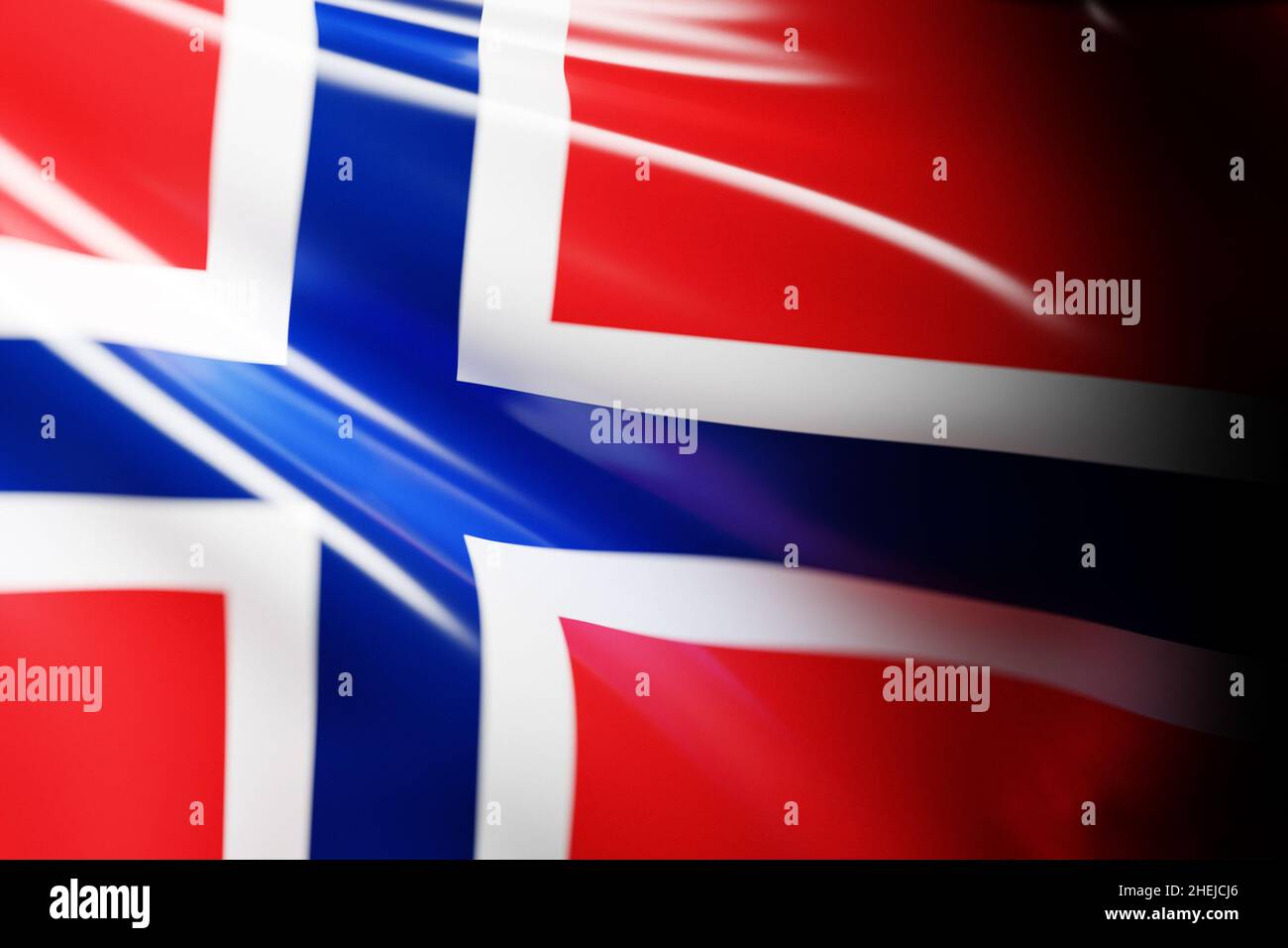3D illustration of the national waving flag of Norway. Country symbol ...