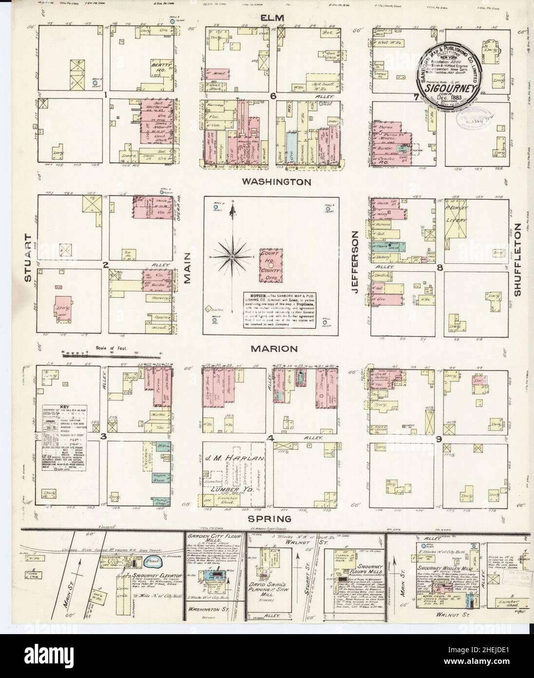 Sanborn Fire Insurance Map from Sigourney, Kiokuk County, Iowa Stock
