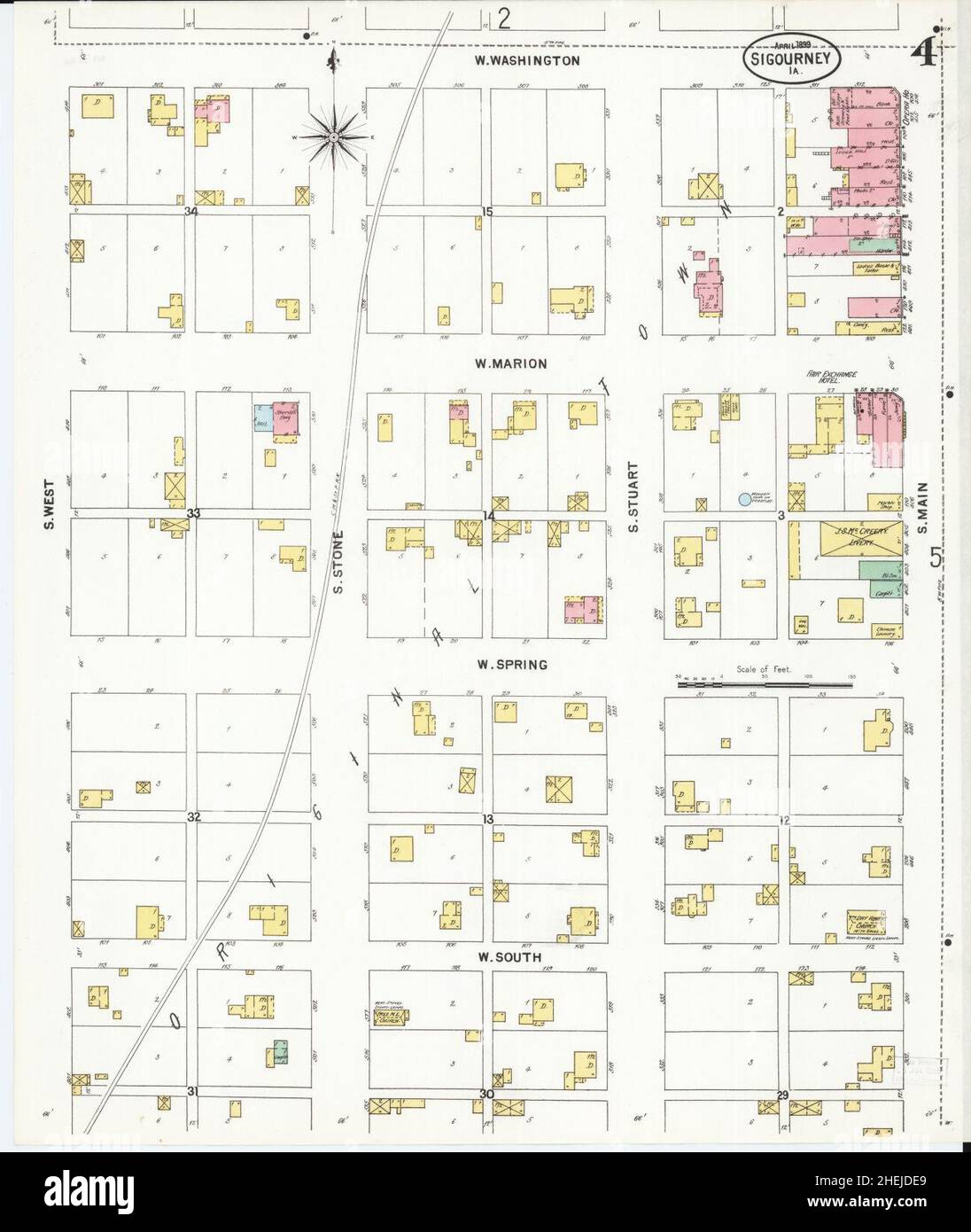 Sanborn Fire Insurance Map from Sigourney, Kiokuk County, Iowa Stock