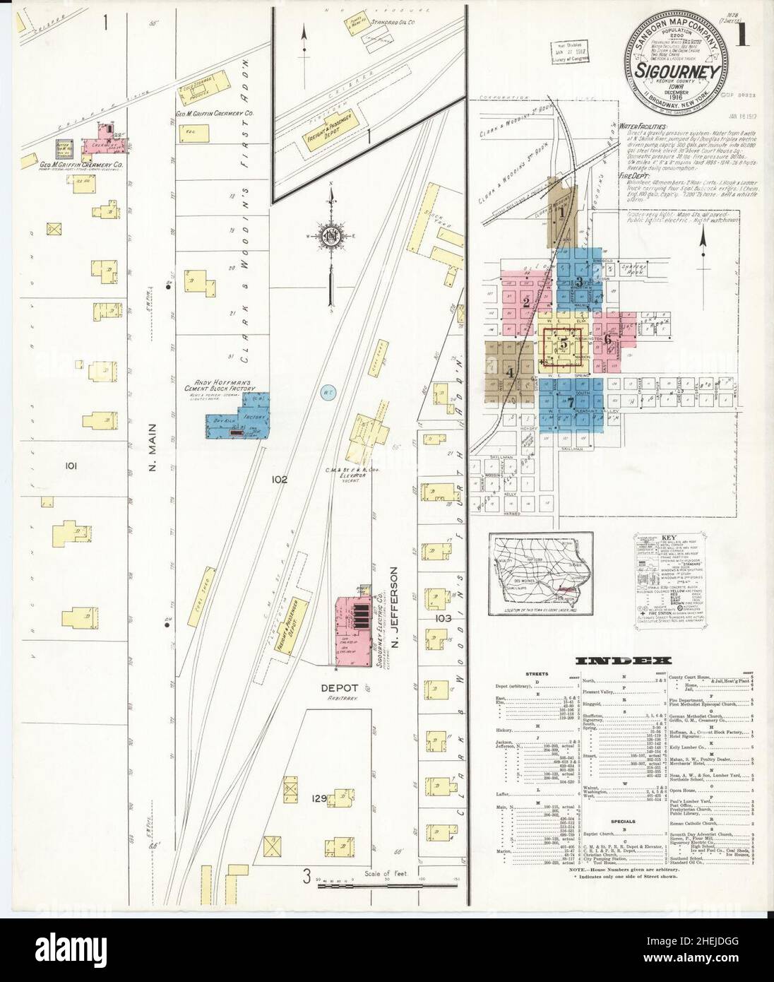 Sanborn Fire Insurance Map from Sigourney, Kiokuk County, Iowa Stock