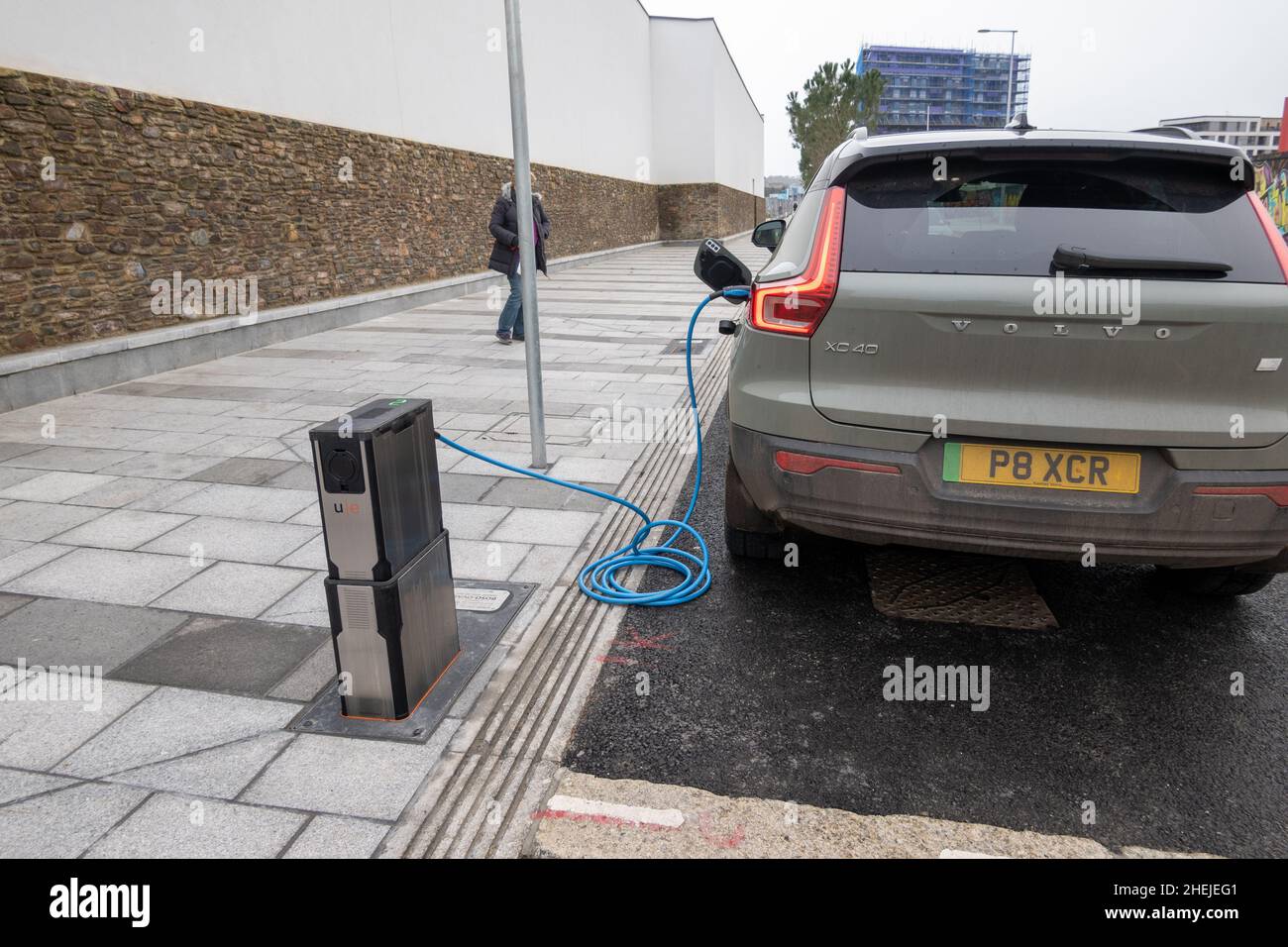 Pop-Up Electric Vehicle Charger, Plymouth, UK Stock Photo