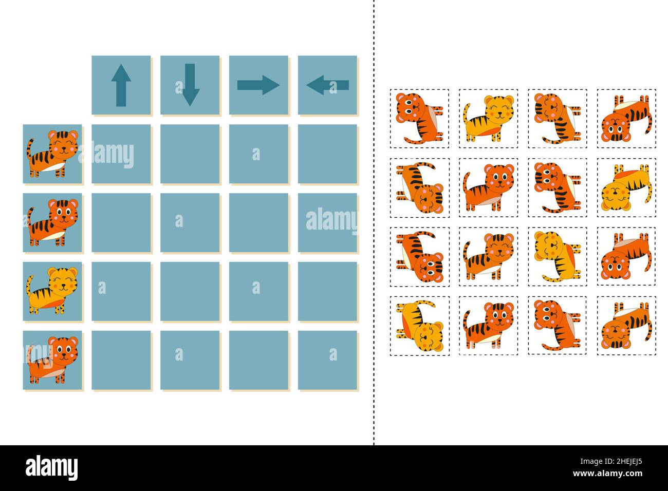 Match the pictures of pets tigers and directions up, down, left and ...
