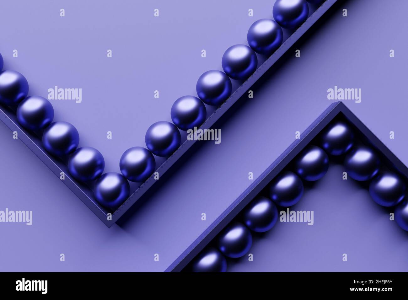 3d illustration metal purple  balls stand in a straight line on the path - labyrinth Stock Photo