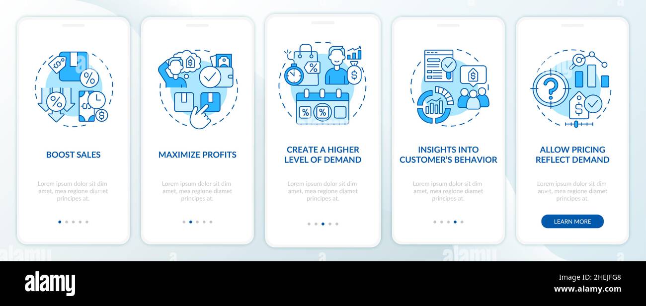 Dynamic pricing benefits blue onboarding mobile app screen Stock Vector ...