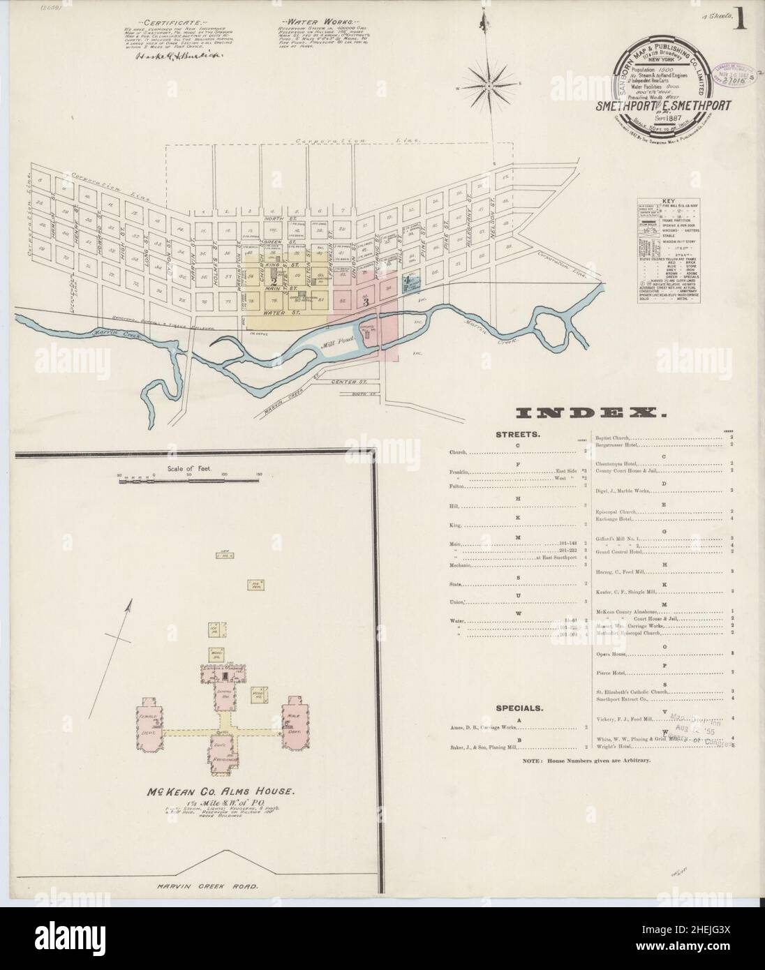 Sanborn Fire Insurance Map from Smethport, McKean County, Pennsylvania. Stock Photo