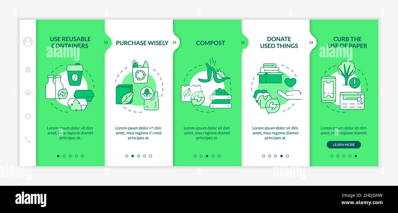 How to minimize waste green onboarding template Stock Vector