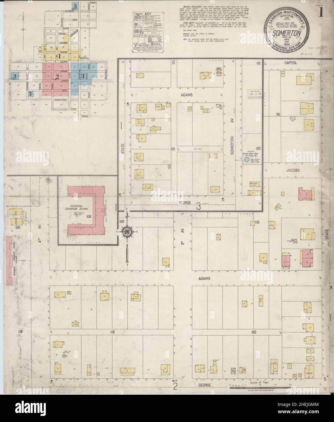 Sanborn Fire Insurance Map from Somerton, Yuma County, Arizona Stock