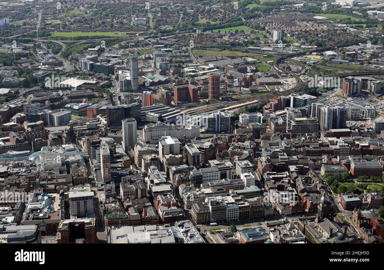 aerial view of Leeds city centre skyline Stock Photo