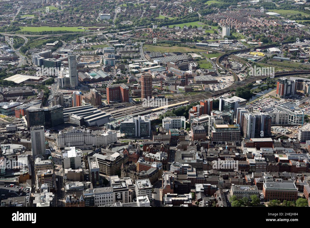aerial view of Leeds city centre skyline Stock Photo