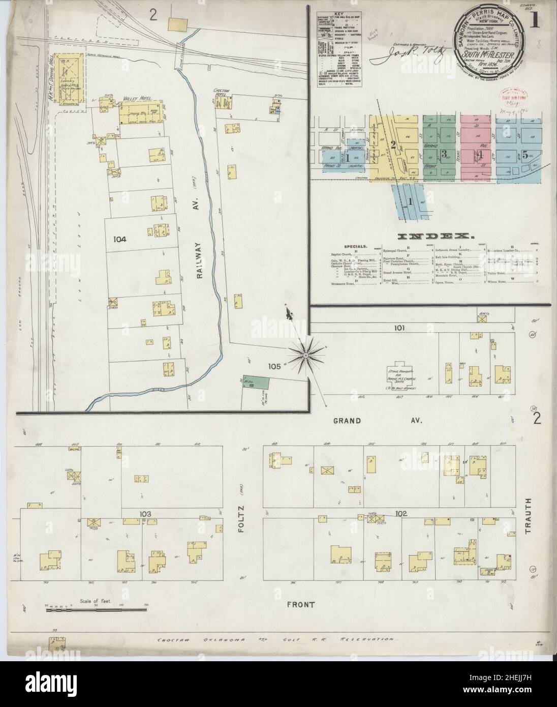 Sanborn Fire Insurance Map from South McAlester, Pittsburg County, Oklahoma. Stock Photo