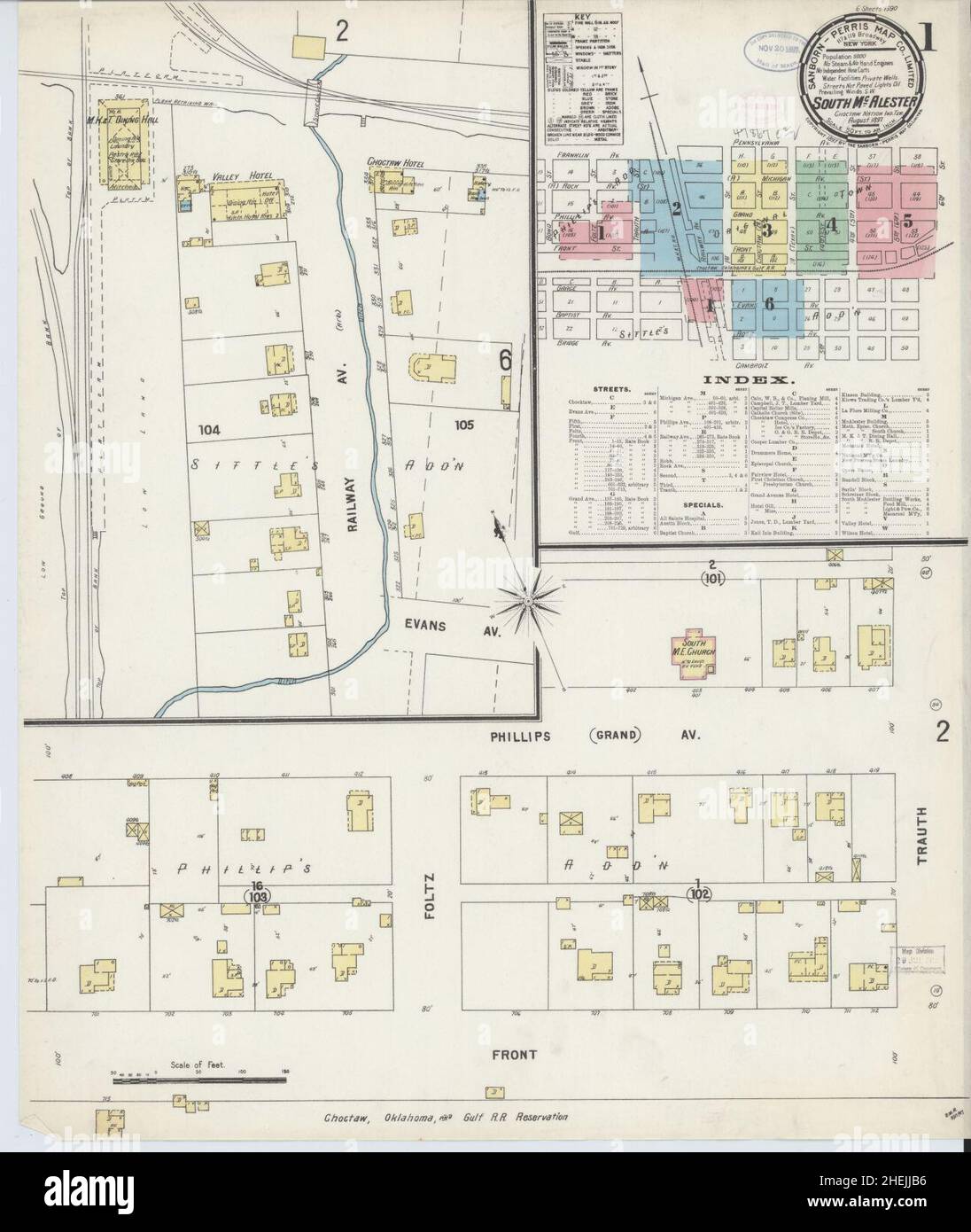 Sanborn Fire Insurance Map from South McAlester, Pittsburg County, Oklahoma. Stock Photo