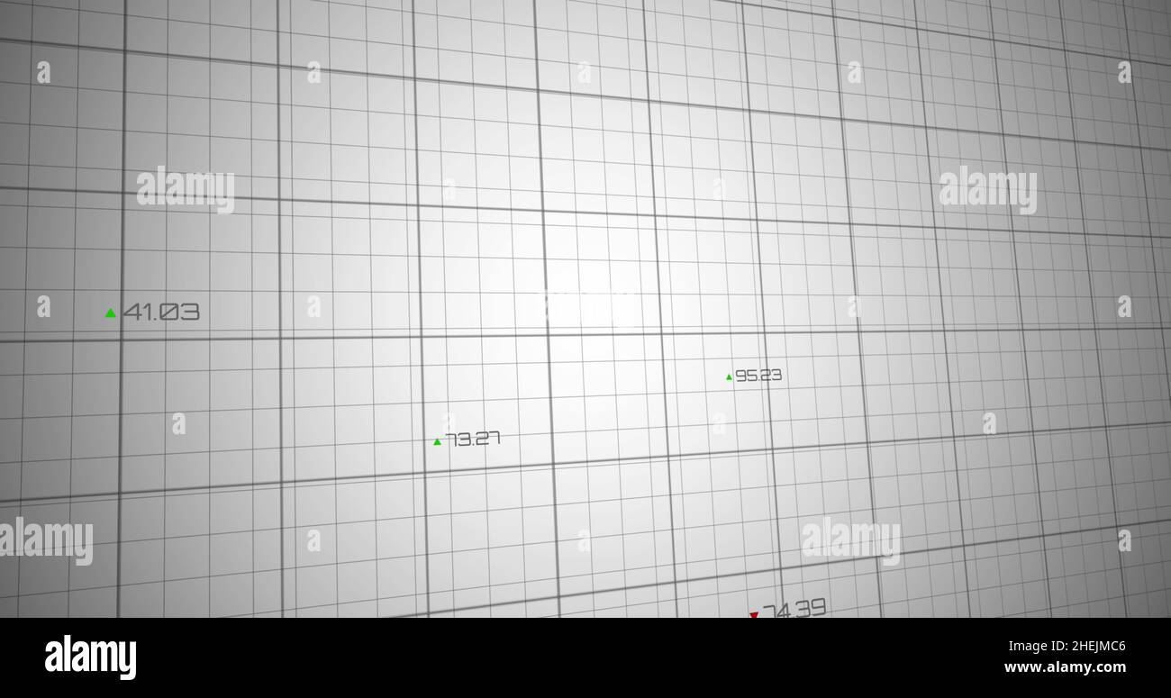 Image of red lines and financial data processing over grid Stock Photo ...