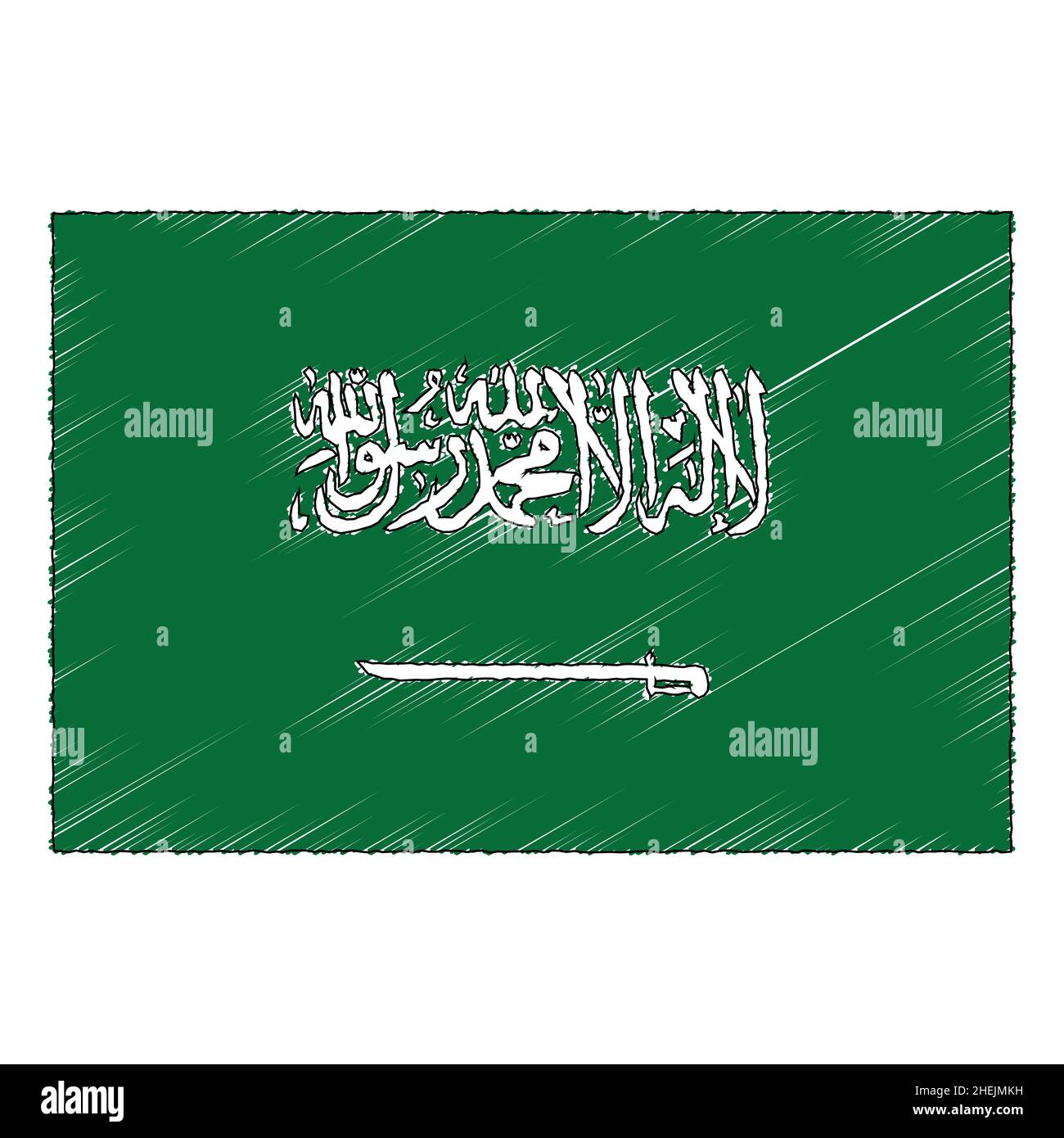 Hand Drawn Sketch Flag Of Saudi Arabia Doodle Style Vector Icon Stock 
