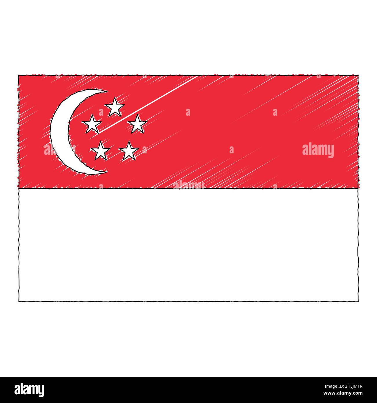 Hand drawn sketch flag of Singapore. Doodle style vector icon Stock ...