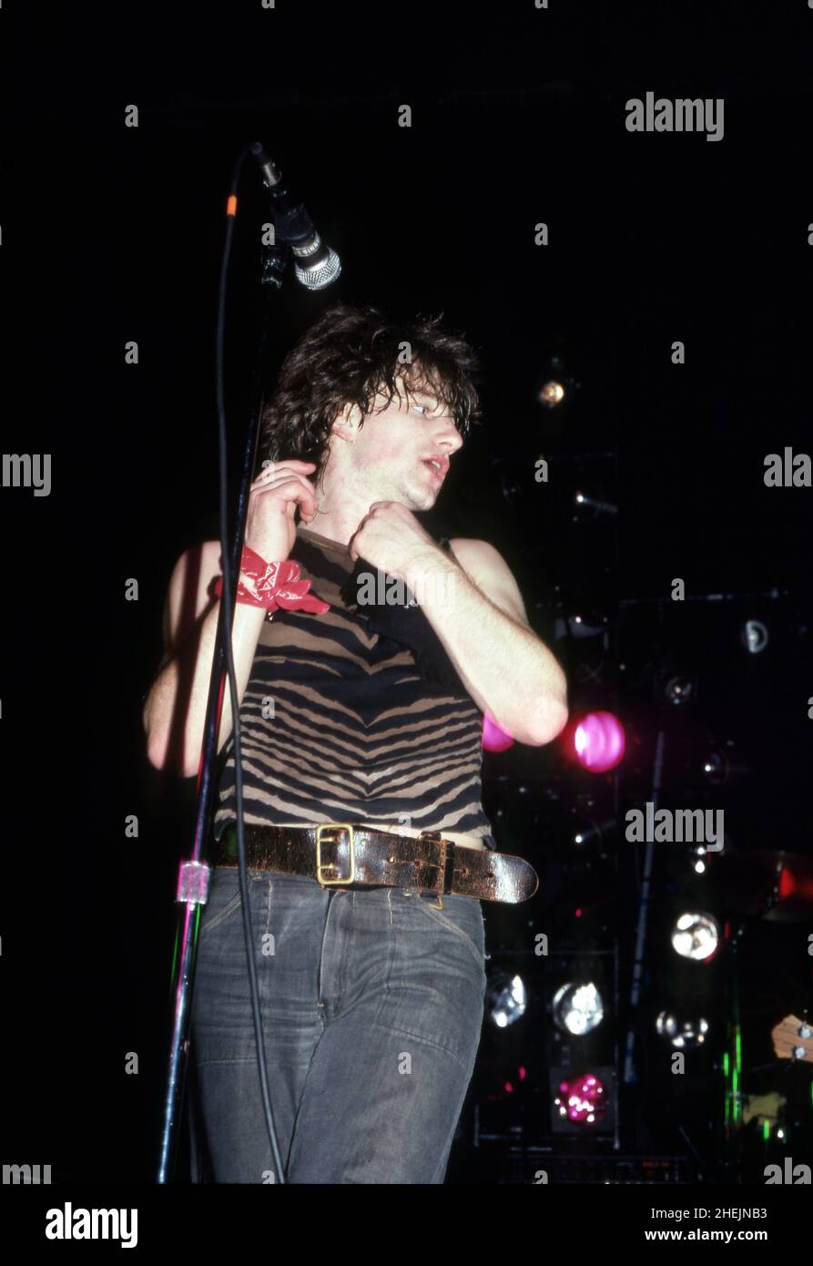 DETROIT - APRIL 18: Irish singer-songwriter, musician, businessman and philanthropist Bono, born Paul David Hewson and lead singer of U2, performs onstage at Harpo's during their Boy Tour, on April 18, 1981, in Detroit, Michigan. Credit: Ross Marino/Rock Negatives/MediaPunch Stock Photo