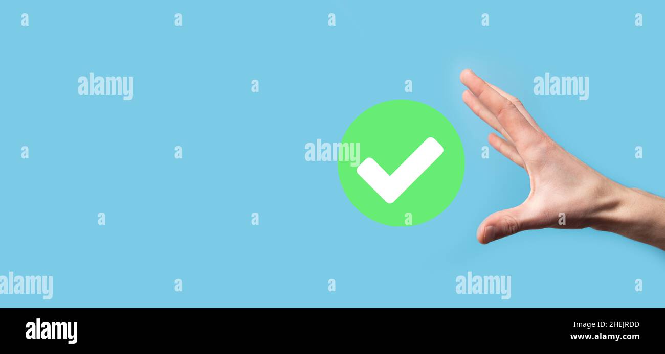 Hand holds green icon Check mark,Check Mark Sign, Tick Icon,right sign ...