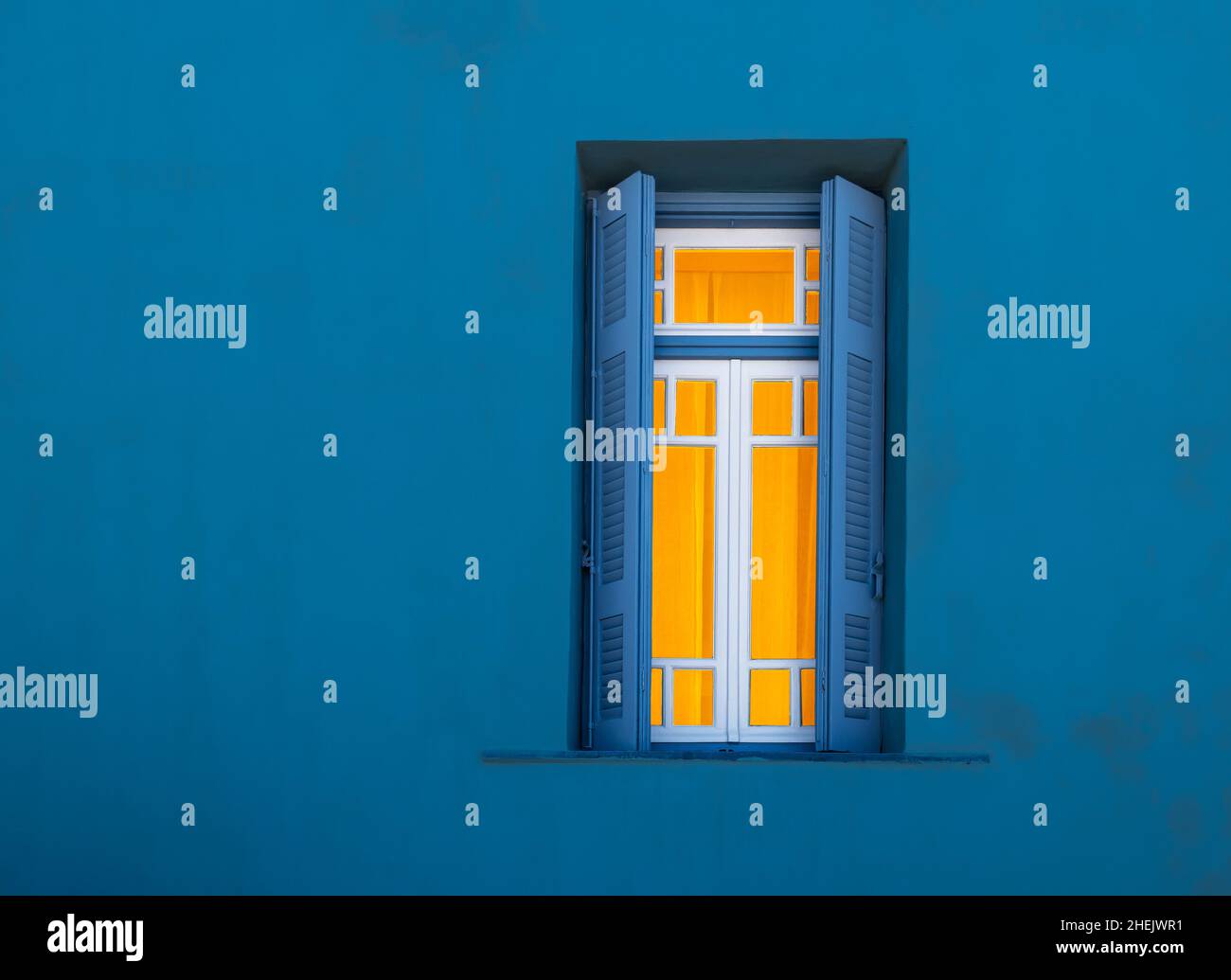 Window at night from outside. Stock Photo