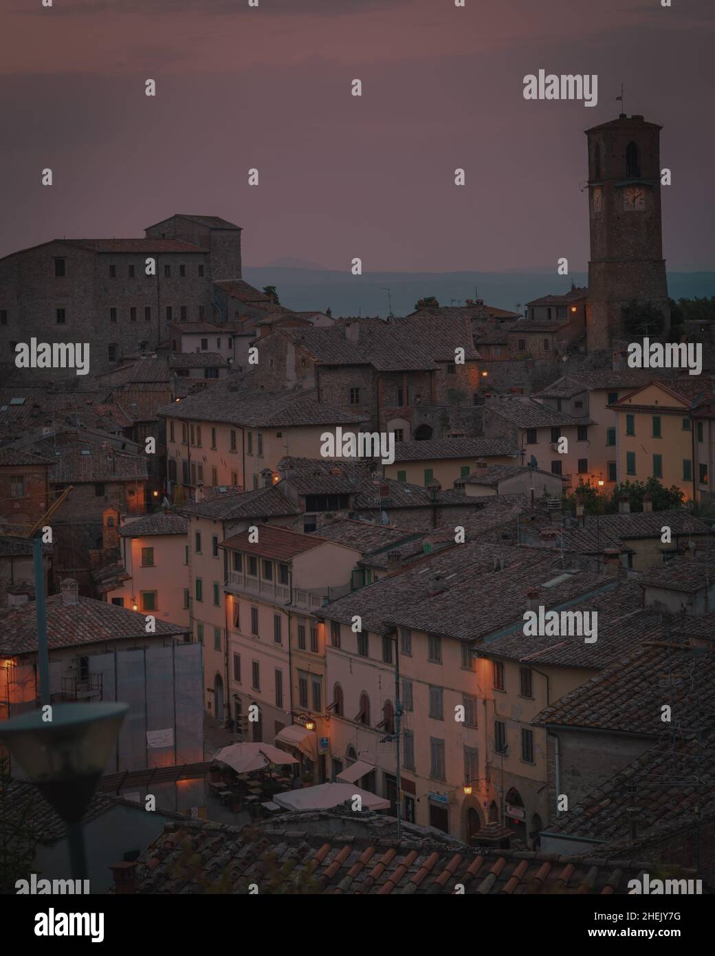 Anghiari, Italy, landscape of the Tuscan Medieval walled town at day-break Stock Photo