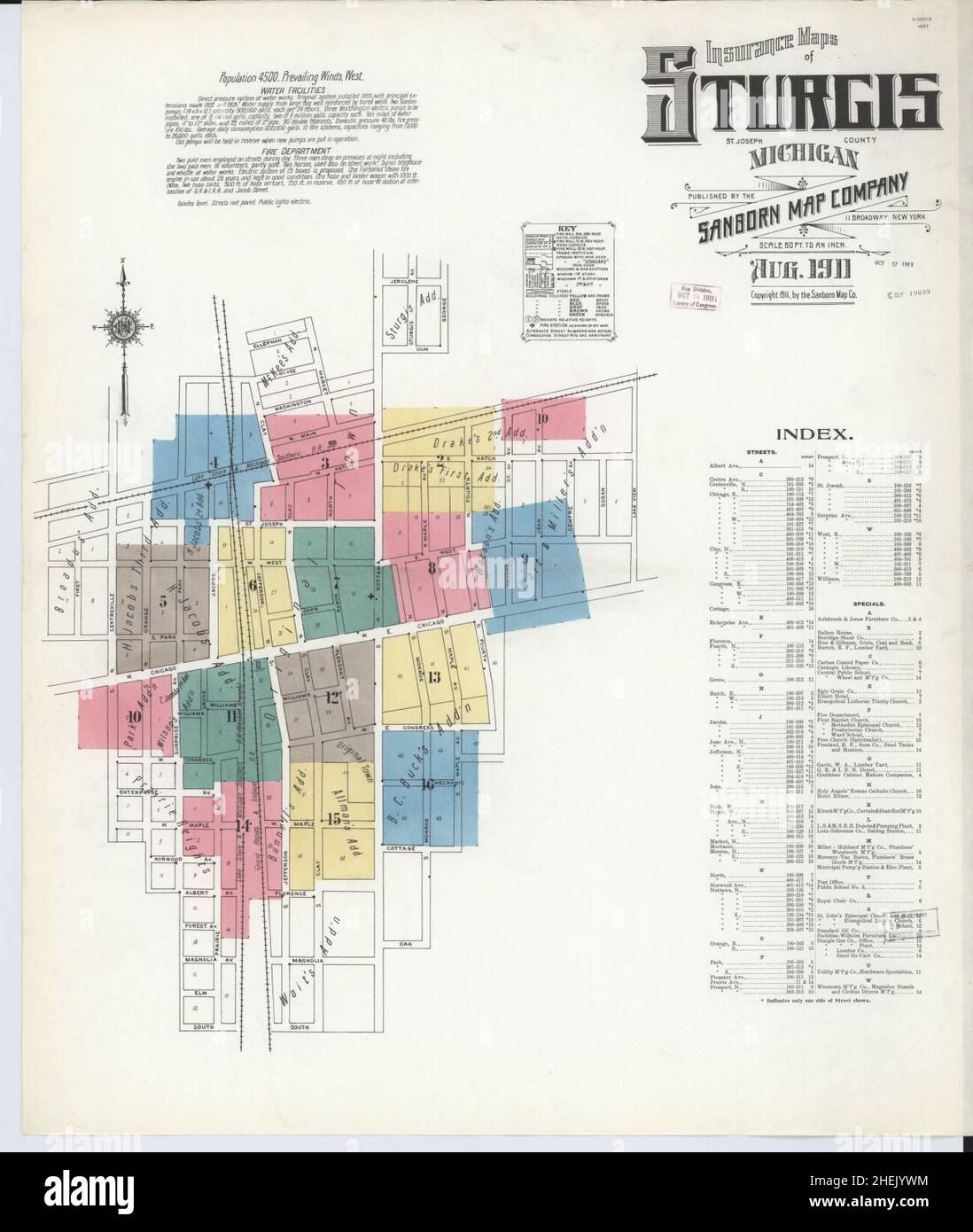 Sanborn Fire Insurance Map from Sturgis, Saint Joseph County, Michigan. Stock Photo