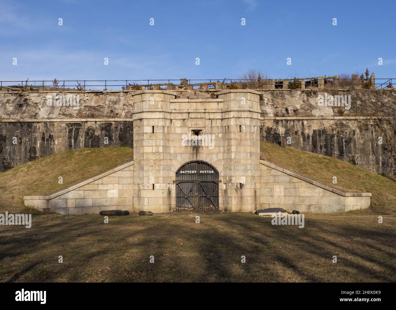 Fort Hancock is a former United States Army fort at Sandy Hook, Gateway National Recreation Area, Middletown Township, New Jersey, USA Stock Photo