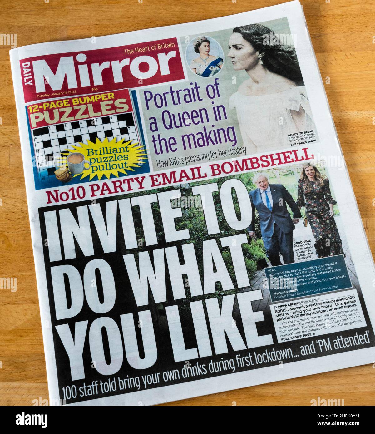 11 Jan 2022 headline in Daily Mirror reads Invite to do what you like. Stock Photo