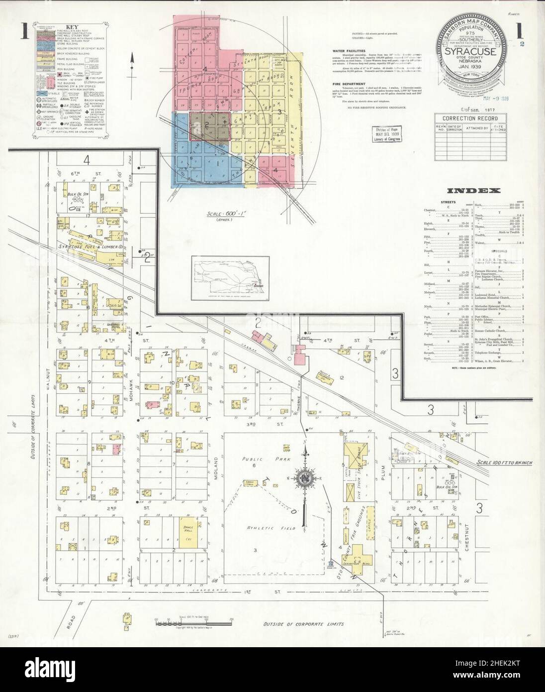 Sanborn Fire Insurance Map from Syracuse, Otoe County, Nebraska. Stock Photo