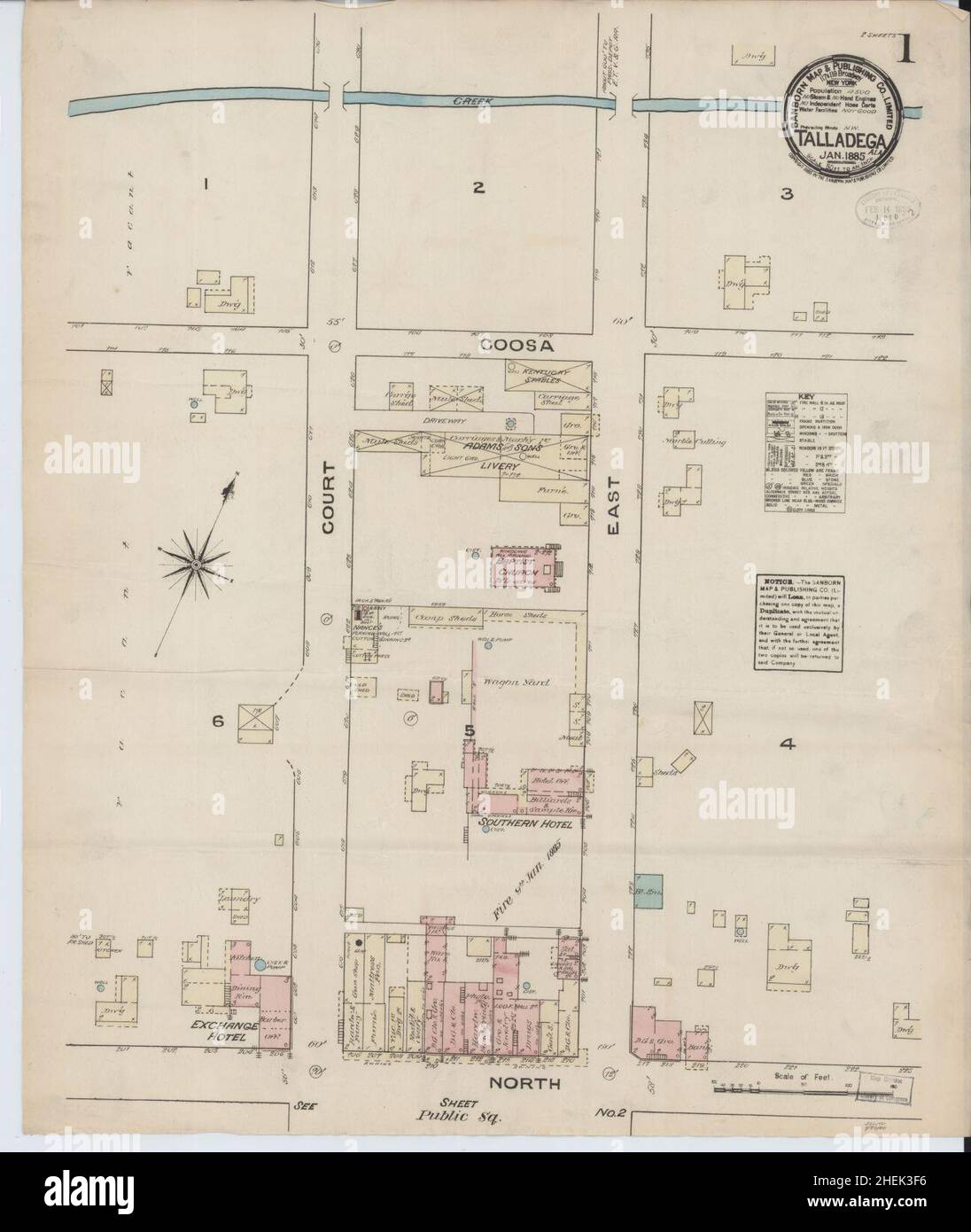 Sanborn Fire Insurance Map from Talladega, Talladega County, Alabama. Stock Photo