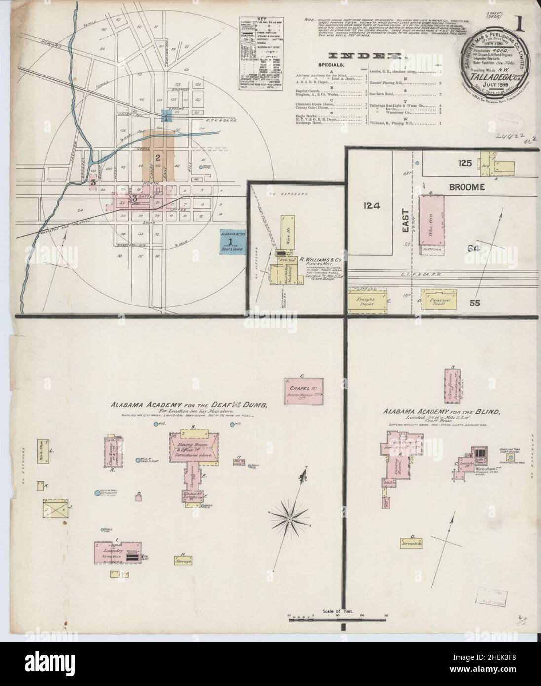 Sanborn Fire Insurance Map from Talladega, Talladega County, Alabama. Stock Photo