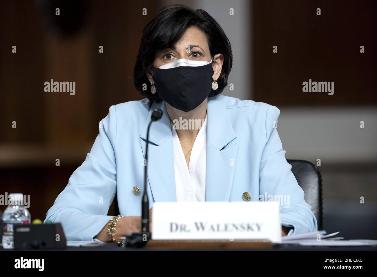 Washington, United States. 11th Jan, 2022. Dr. Rochelle Walensky, Director of the Centers for Disease Control and Prevention, testifies before a Senate Health, Education, Labor, and Pensions Committee hearing to examine the federal response to COVID-19 and new emerging variants on Capitol Hill in Washington, DC on Tuesday, January 11, 2022. Pool photo by Greg Nash/UPI Credit: UPI/Alamy Live News Stock Photo