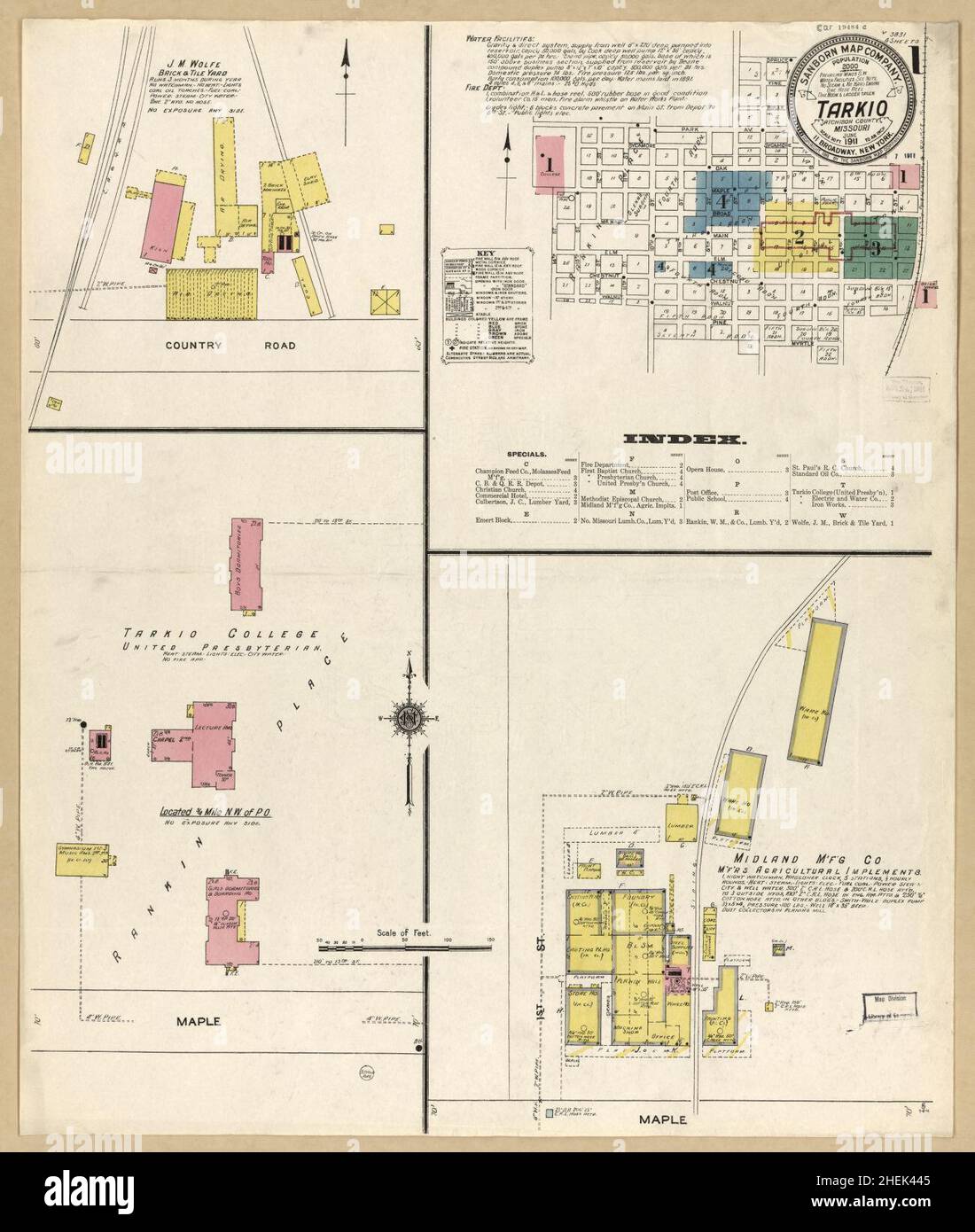 Sanborn Fire Insurance Map from Tarkio, Atchison County, Missouri Stock