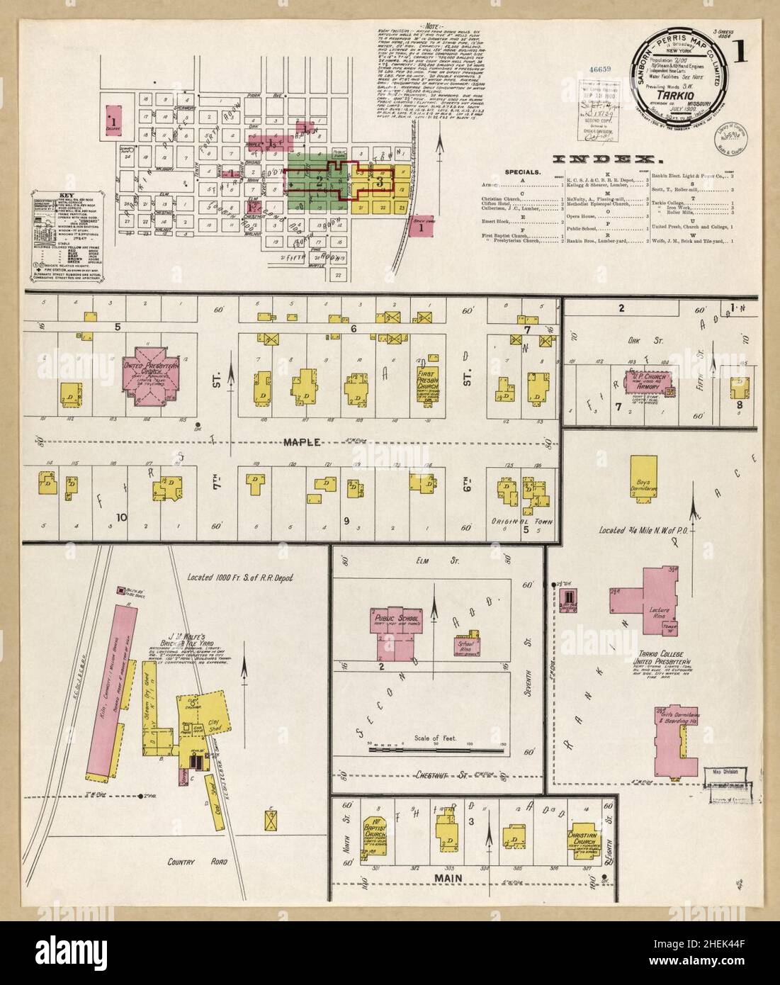 Sanborn Fire Insurance Map from Tarkio, Atchison County, Missouri Stock